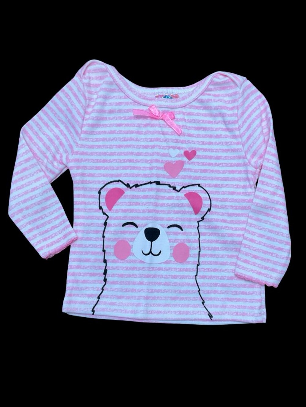 👣 5/$25 - Pink/White Striped Long Sleeve Tee w/ Bear Graphic